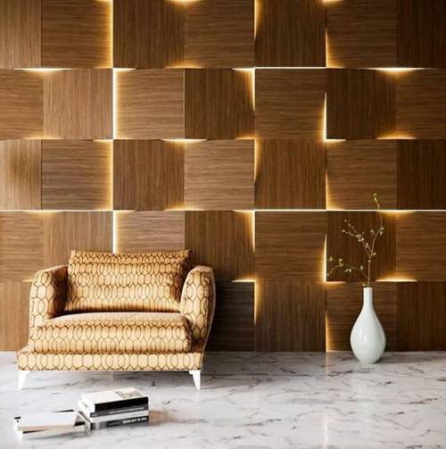 Wooden 3d wall panels with led light - Importa