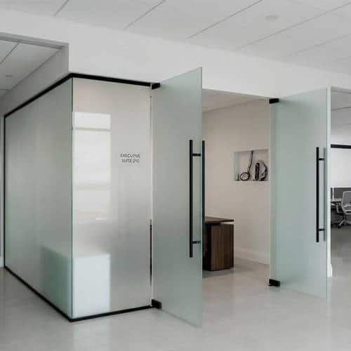 sandblasted glass pivot door 12mm dubai importa