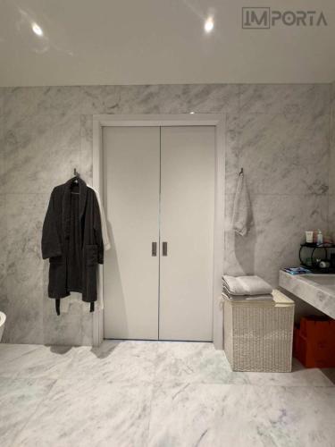 flush pocket door bathroom interior
